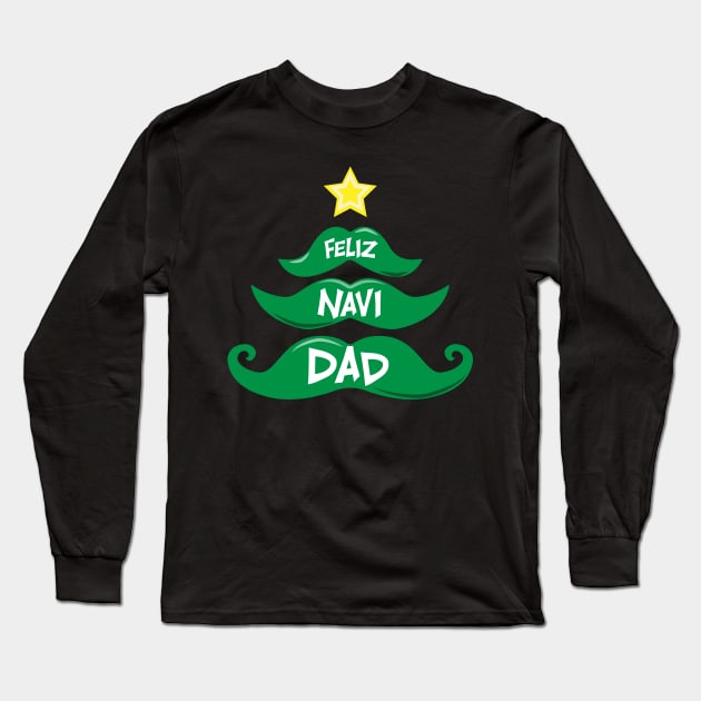 Feliz Navidad Christmas Tree Mustache Design Long Sleeve T-Shirt by Brobocop